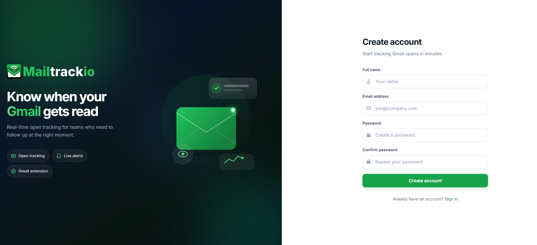 Choose your preferred Mailtrackio sign-up method
