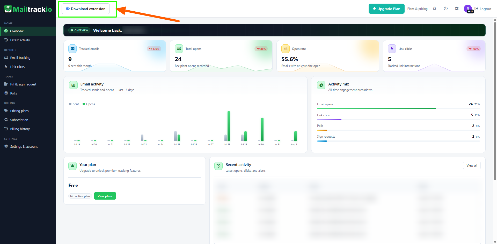 Download the Mailtrackio Chrome extension